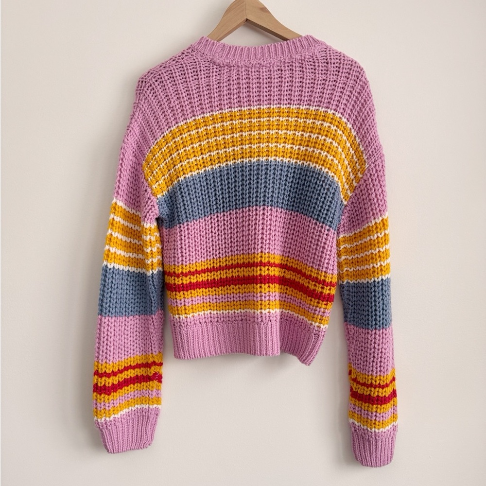 Noisy May Pink Multicolor Striped Chunky Knit Sweater - Picture 3 of 3